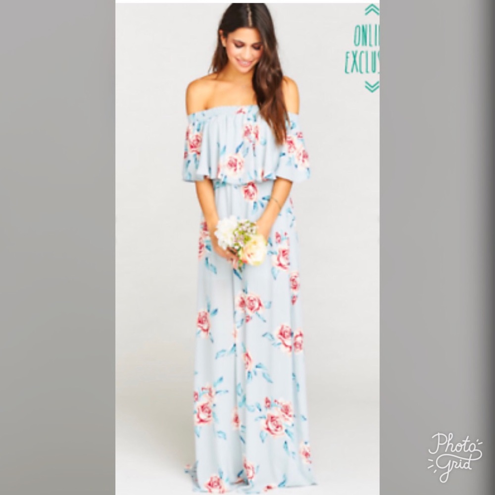 Show Me Your MuMu Light Blue Floral Off-Shoulder Maxi Dress